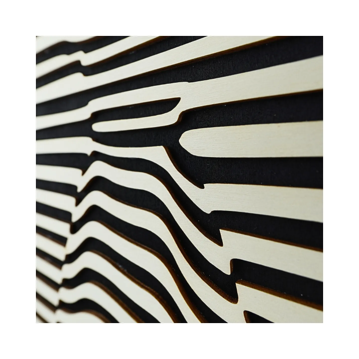 Zoom on customizable wall art frame of a silhouette in cut and engraved wood side view  Woodillusion