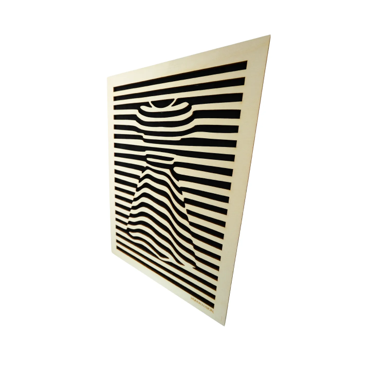 Customizable wall art frame of a silhouette in cut and engraved wood side view Woodillusion