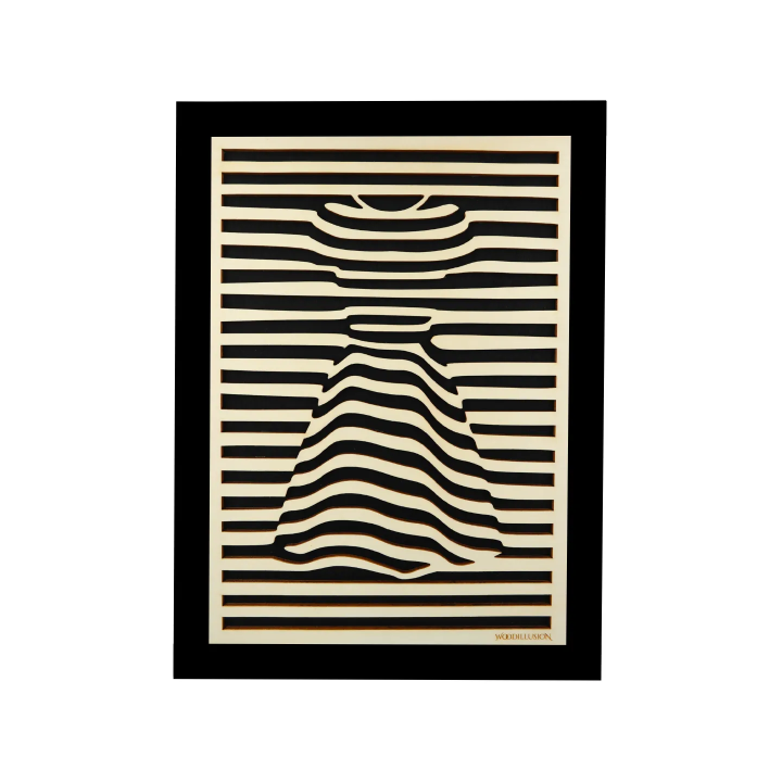 Customizable wall art frame of a silhouette in cut and engraved wood front view with frame Woodillusion