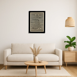 Environnement salon avec tableau cadre personnalisable d’une silhouette en bois découpé et gravé vue de face Woodillusion