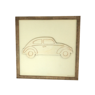 Customizable wall art frame of a race car in cut and engraved wood front view Woodillusion