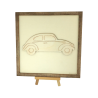 Customizable wall art frame of a race car in cut and engraved wood front view with easel Woodillusion