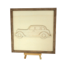 Customizable wall art frame of a vintage car in cut and engraved wood front view with easel Woodillusion