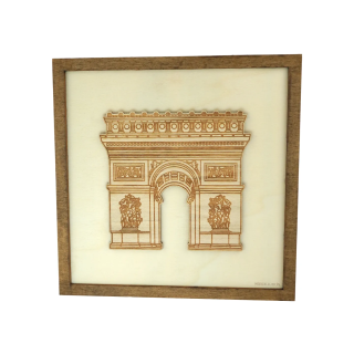 Tableau cadre personnalisable de l’Arc de Triomphe en bois découpé et gravé vue de face Woodillusion