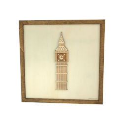 Tableau cadre personnalisable de Big Ben en bois découpé et gravé vue de face Woodillusion