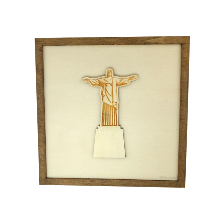 Tableau cadre personnalisable du Christ Rédempteur en bois découpé et gravé vue de face Woodillusion
