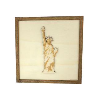 Tableau cadre personnalisable de la Statue de la Liberté en bois découpé et gravé vue de face Woodillusion