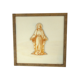 Customizable wall art frame of Mary in cut and engraved wood front view Woodillusion
