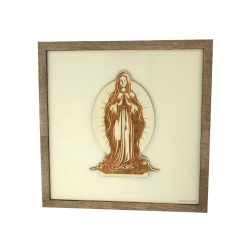 Customizable wall art frame of Mary in cut and engraved wood front view Woodillusion