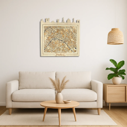 Environnement salon avec tableau cadre personnalisable de Paris en bois découpé et gravé vue de face 60x60 cm Woodillusion