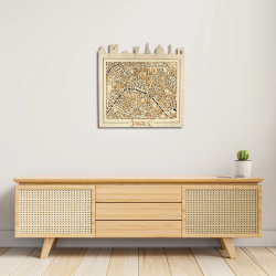 Environnement entrée avec tableau cadre personnalisable de Paris en bois découpé et gravé vue de face 60x60 cm Woodillusion