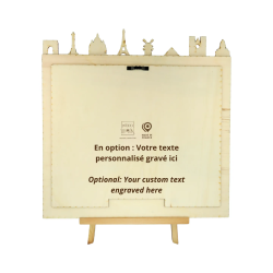 Customizable wall art frame of Paris in cut and engraved wood rear view with easel 40x40 cm Woodillusion