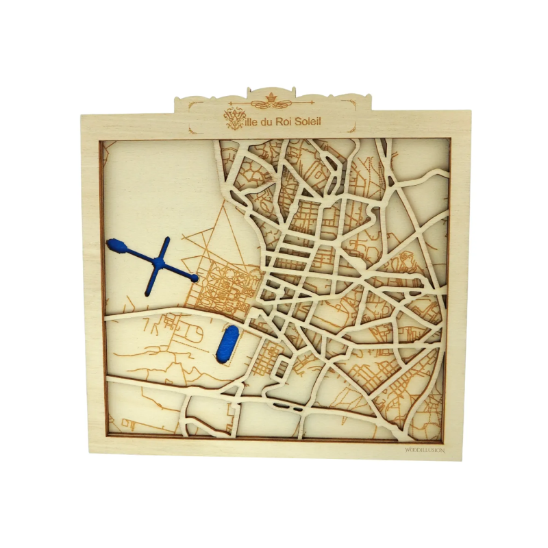 Customizable wall art frame of the Palace of Versailles in cut and engraved wood front view 20x20 cm Woodillusion