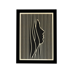 Customizable wall art frame of a face in cut and engraved wood front view with frame Woodillusion