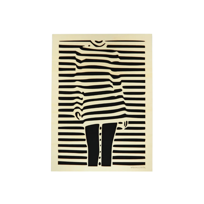 Customizable wall art frame of a silhouette in cut and engraved wood front view Woodillusion