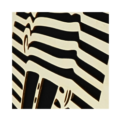 Zoom on customizable wall art frame of a silhouette in cut and engraved wood side view with easel Woodillusion