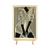 Customizable wall art frame of a silhouette in cut and engraved wood front view with easel Woodillusion