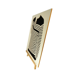Customizable wall art frame of a silhouette in cut and engraved wood side view with easel Woodillusion