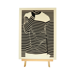 Customizable wall art frame of a silhouette in cut and engraved wood front view with easel Woodillusion