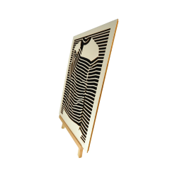 Customizable wall art frame of a silhouette in cut and engraved wood side view with easel Woodillusion
