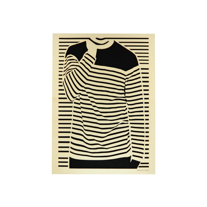 Customizable wall art frame of a silhouette in cut and engraved wood front view Woodillusion