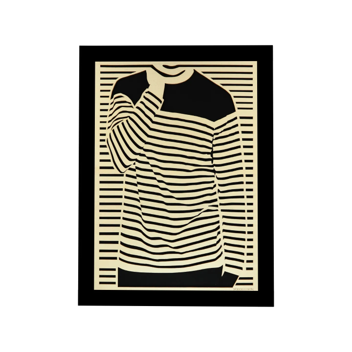 Customizable wall art frame of a silhouette in cut and engraved wood front view with frame Woodillusion