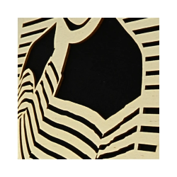 Zoom tableau cadre personnalisable d’une silhouette en bois découpé et gravé vue de profil avec chevalet Woodillusion