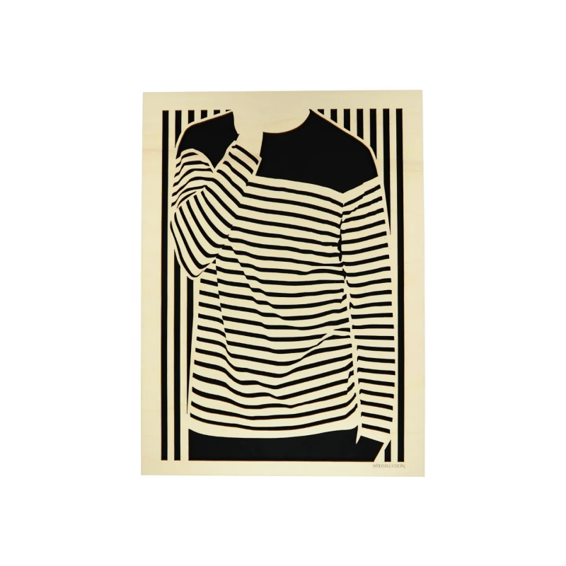 Tableau cadre personnalisable d’une silhouette en bois découpé et gravé vue de face Woodillusion