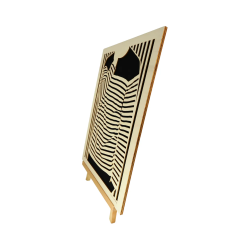 Customizable wall art frame of a silhouette in cut and engraved wood side view with easel Woodillusion