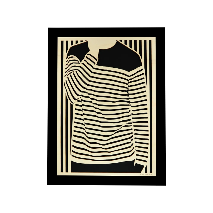 Customizable wall art frame of a silhouette in cut and engraved wood front view with frame Woodillusion