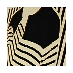 Zoom on customizable wall art frame of a silhouette in cut and engraved wood side view with easel Woodillusion