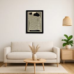 Environnement salon avec tableau cadre personnalisable d’une silhouette en bois découpé et gravé vue de face avec cadre