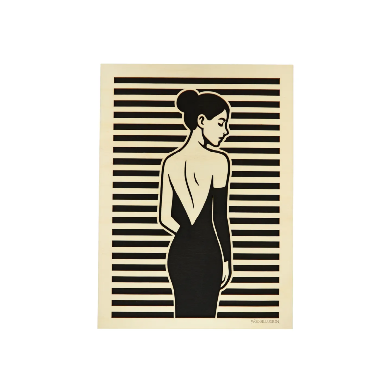 Tableau cadre personnalisable d’une silhouette en bois découpé et gravé vue de face Woodillusion