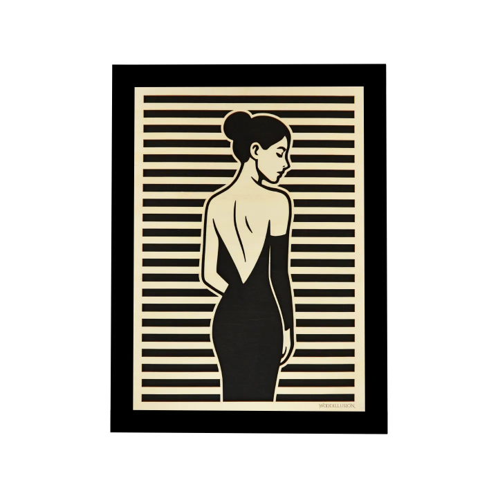 Customizable wall art frame of a silhouette in cut and engraved wood front view with frame Woodillusion