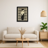 Living room environment with customizable wall art frame of a silhouette in cut and engraved wood front view Woodillusion