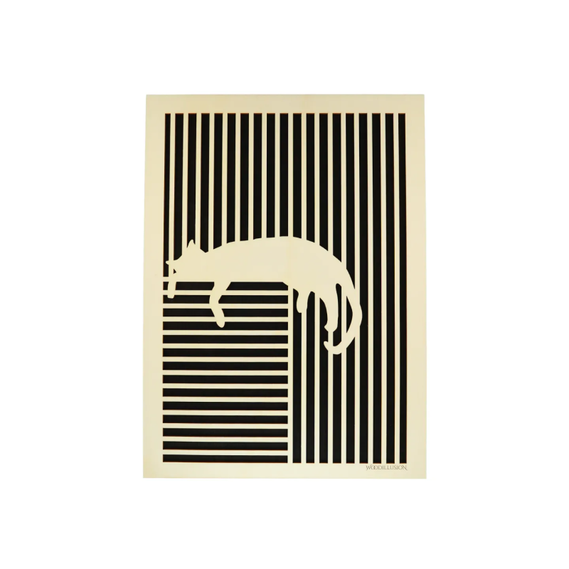 Customizable wall art frame of a cat in cut and engraved wood front view Woodillusion