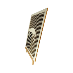 Tableau cadre personnalisable d’un chat en bois découpé et gravé vue de profil avec chevalet Woodillusion