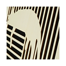 Zoom on customizable wall art frame of a cat in cut and engraved wood side view with easel Woodillusion