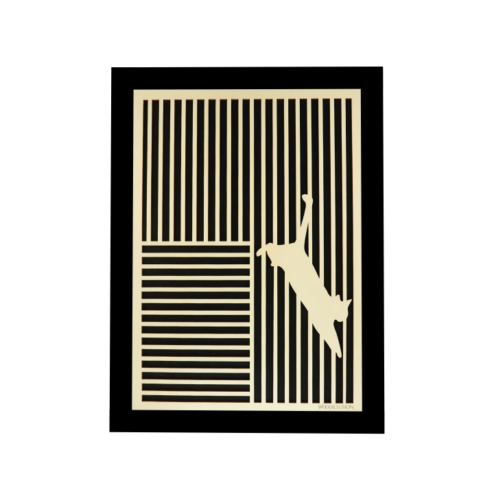 Tableau cadre personnalisable d’un chat en bois découpé et gravé vue de face avec cadre Woodillusion