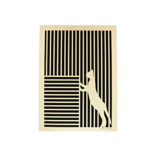 Customizable wall art frame of a cat in cut and engraved wood front view Woodillusion