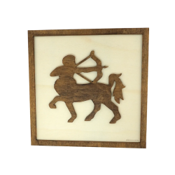 Customizable wall art frame of a centaur in cut and engraved wood front view Woodillusion