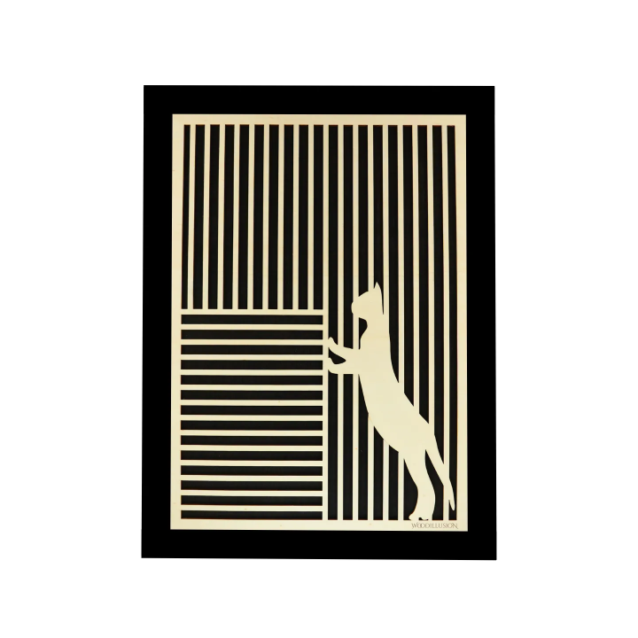 Customizable wall art frame of a cat in cut and engraved wood front view with frame Woodillusion