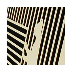 Zoom tableau cadre personnalisable d’un chat en bois découpé et gravé vue de profil avec chevalet Woodillusion