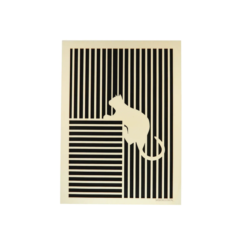Customizable wall art frame of a cat in cut and engraved wood front view Woodillusion