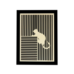Customizable wall art frame of a cat in cut and engraved wood front view with frame Woodillusion