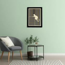 Waiting room environment with customizable wall art frame of a cat in cut and engraved wood front view Woodillusion