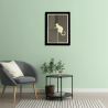 Waiting room environment with customizable wall art frame of a cat in cut and engraved wood front view Woodillusion