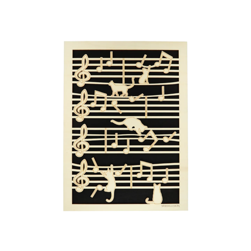 Customizable wall art frame of a cat in cut and engraved wood front view Woodillusion