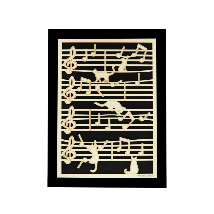 Tableau cadre personnalisable d’un chat en bois découpé et gravé vue de face avec cadre Woodillusion