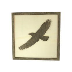 Customizable wall art frame of an eagle in cut and engraved wood front view woodillusion